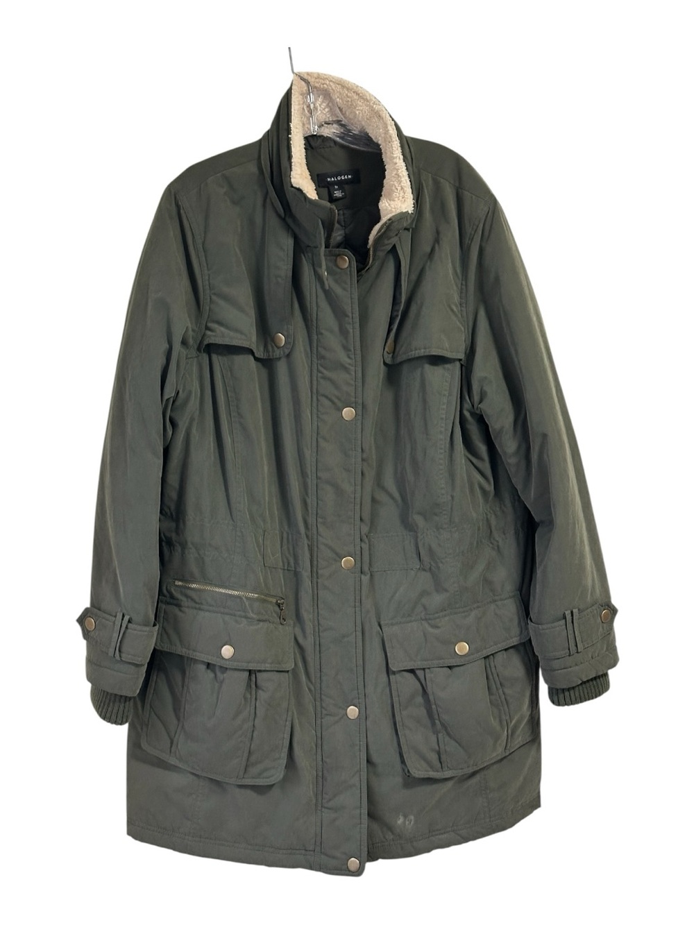 Halogen Utility Jacket with Faux Fur Trim Size 1X in olive green New Without tag